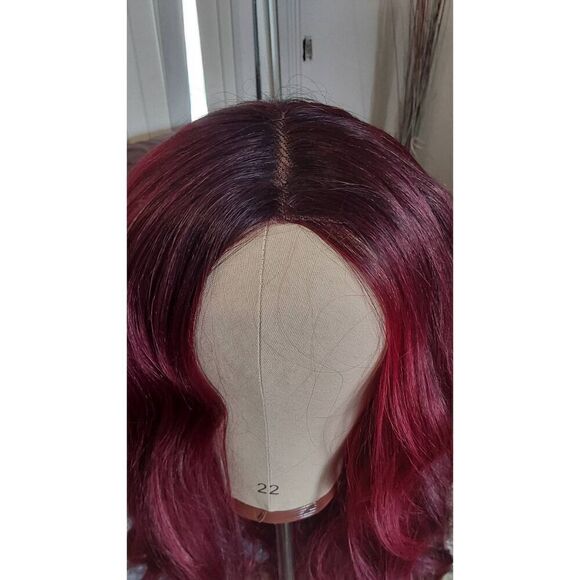 Nice Lace Front Dark Burgundy 26" Long Synthetic Wavy Wig - Picture 4 of 5